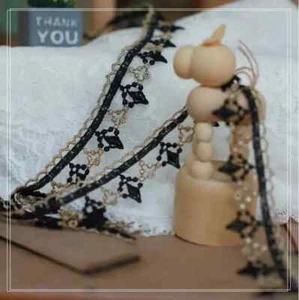 Venise Lace, 1-inch-wide black/gold color 1 yard cut - Picture 1 of 3