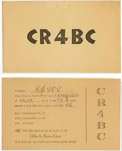1967 Cape Verde Islands Africa Radio CR4BC QSL card - used - Julio S. Vera-Cruz - Picture 1 of 1