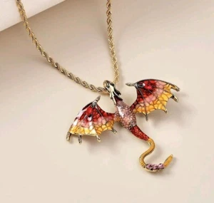 Collier Dragon, Dégradé Orange Et Jaune, Strass, 60 Cm, Neuf - Picture 1 of 1