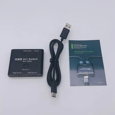 Generic 2 Port HD 8K HDMI 2x1 Switch 2 in 1 Out Splitter 8K 60Hz 4K 120Hz Tested - Image 1 of 4
