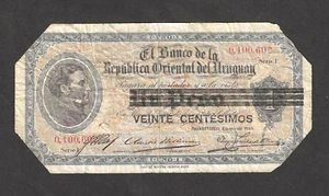 URUGUAY 20 CENTESIMOS EN 1 PESO 1918 ~ P-14 ~ EMISIÓN PROVISIONAL ~ BONITO MUY BIEN - Imagen 1 de 2