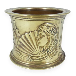 Antique Art Nouveau Edwardian 1900 Brass Spill Vase Candle Holder Lady Butterfly - Picture 1 of 9