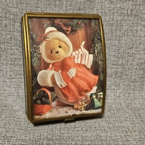 Cherished Teddies Via Vermont Trinket Box Used Green 3 X 4 X 2in Mirror  - Picture 1 of 7