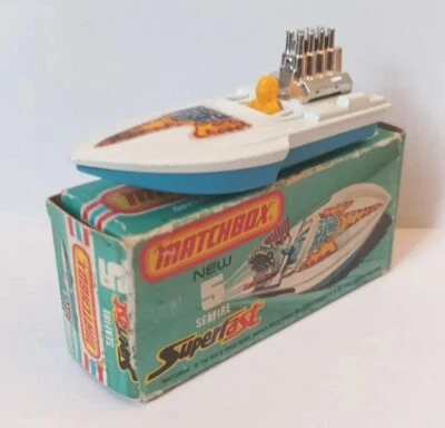 Matchbox Superfast ©1975 #5b 1:58 Seafire Boot weiß-blau mit Original Box Typ-K - Bild 1 von 4