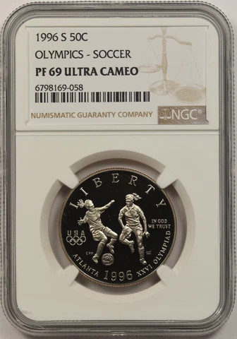 1996-S Olympics Soccer 50C NGC PF69 Ultra Cameo Modern Commemorative Half Dollar Cover