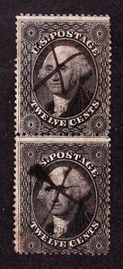US 36 12c Washington Used Vertical Pair F-VF w/ Pen Cancel SCV $350+ - Picture 1 of 2