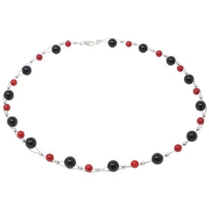 Collar De Ónix Y Coral, Negro Rojo, Joyería De Cuello Para Mujeres - Imagen 1 de 6