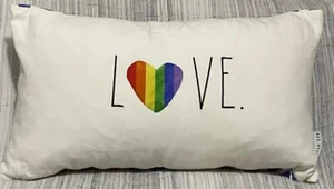 Rae Dunn LOVE Pillow Down Filled Rainbow EUC Oblong Colorful Down Filled - Picture 1 of 4