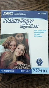 Pack Of Quill Picture Paper High Gloss 100 Sheets 8 1/2 X 11 InkJet Printer, New - Afbeelding 1 van 2
