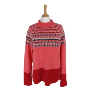 White Stuff Size 14 Pink Fair Isle Mock Neck 79% Lambswool Winterberry Jumper - Picture 1 of 9
