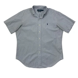 Ralph Lauren Shirt Mens L Large White Blue Plaid Classic Fit Short Sleeve Cotton - Picture 1 of 12