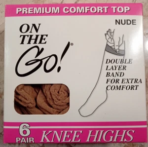 On the Go Knee Highs Premium Comfort Top 6 pair NUDE One Size Fits 8.5-11 Nylon - Picture 1 of 6