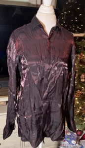 Visitor Unisex 70% Rayon Shiny Maroon Button Down Size L Slim Fit - Picture 1 of 4
