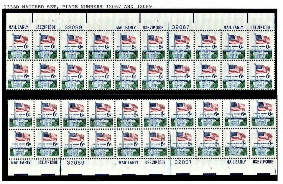 1968-70 U.S. Regular Flag Issue 6 Cent MATCHED Plt#Blk of 20s Sc#1338  M/NH/OG - Image 1 of 1