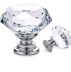 25 pc Crystal Glass Knobs Silver Drawer Pulls Kitchen Cabinet Dresser Cupboard - Picture 1 of 8