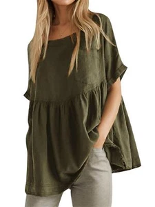 Womens Summer Babydoll Tops Casual Loose Fit Peplum Oversized Tunic Shirts - Picture 1 of 14