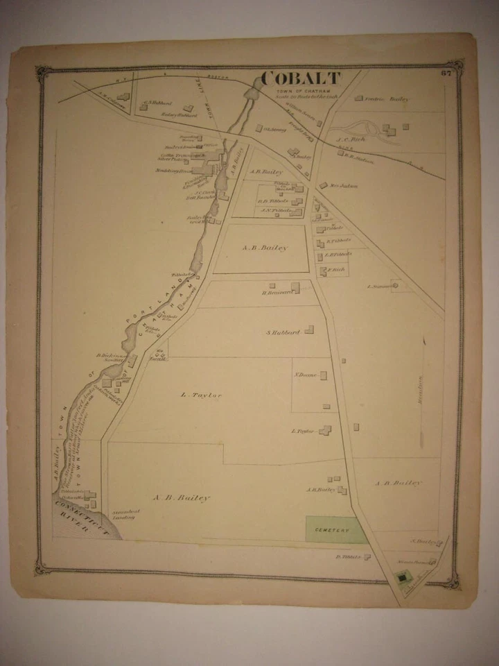 ANTIQUE 1874 COBALT CHATHAM EAST HAMPTON MIDDLESEX COUNTY CONNECTICUT MAP RARE - Image 1 of 1