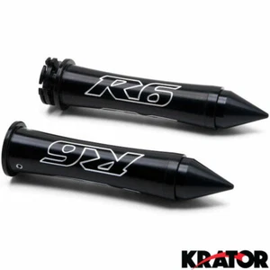 Black Pair Custom Hand Grips Logo Engraved Spiked Bar Ends Yamaha YZF R6 YZFR6 - Picture 1 of 4