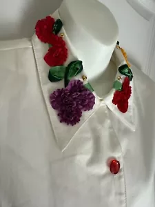 NWT Vtg HW Howard Wolf White Floral Embellished Button Up Shirt Size 8 - Picture 1 of 14