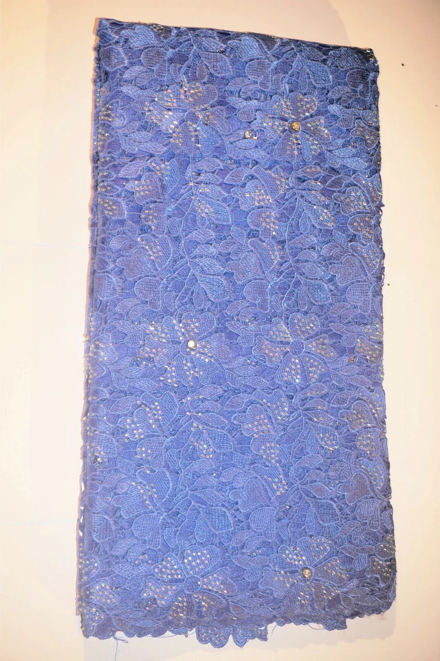 5-Yard African Lace with Flower Pattern and Stones Fabric - Image 1 of 1