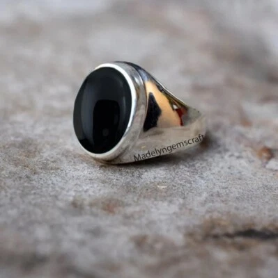 Black Onyx Ring Men Sterling Silver Ring Vintage Birthday Gift Rings For Mens - Image 1 of 4