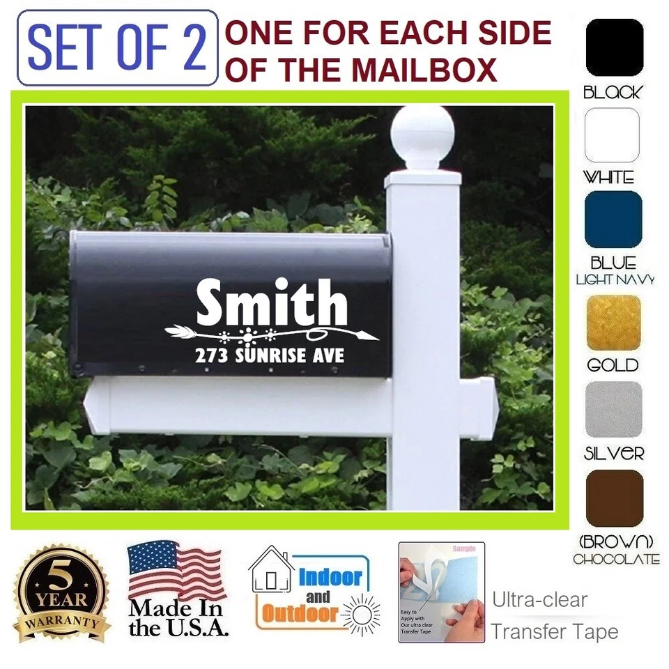 SET OF 2  CUSTOM PERSONALIZED VINYL MAILBOX NUMBERS NAME DECAL, (Model 22) - Image 1 of 4