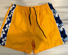 Vintage Carnival Cruise Shorts Mens Xl Yellow Blue Floral Swim Trunks Lined