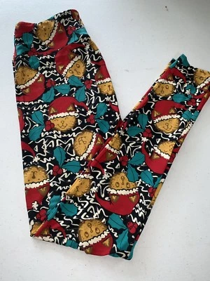Lularoe OS Leggings Vintage Holiday Cat Head Faces Holly Mistletoe - Image 1 of 3