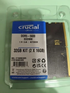 Crucial 32GB Laptop/Notebook RAM Kit (2x 16GB) DDR5 5600 SODIMM 1.1V, CL46 #1 - Picture 1 of 1