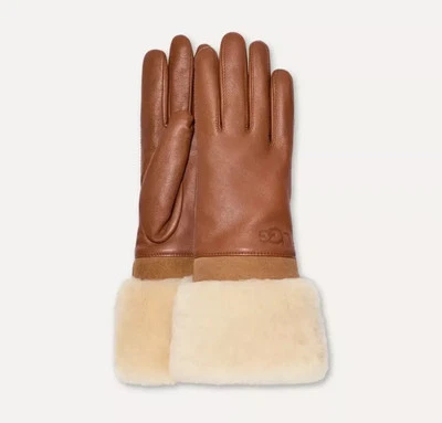 UGG Mujer Piel de Oveja Puño Cuero Guante En Castaño Talla L Nuevo Foto 1 de 4