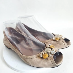 Via Spiga Gold Metallic Leather Sole Jeweled Dressy Flats Vintage Open Toe 9.5 - Picture 1 of 10
