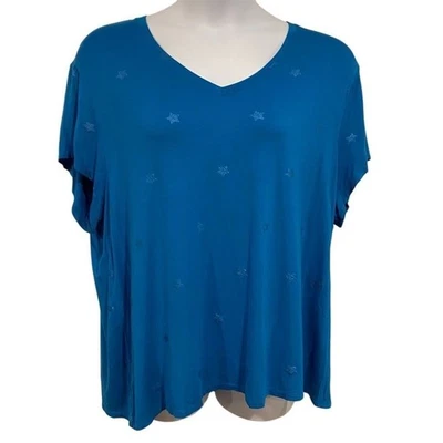 Camiseta para mujer Seven 7 cuello en V manga corta talla grande 2X azul estrellas rayón suave Foto 1 de 4