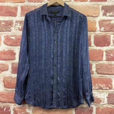 Camisa con botones Banana Republic Dillon Top para mujer mediana azul blanco espiga Foto 1 de 4