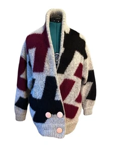 VTG Greg Adams Red Black Cross Gray Mohair Cardigan Sweater Men’s M - Picture 1 of 12