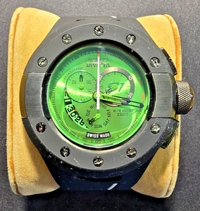 INVICTA CHRONOGRAPH S1 RALLY #6484 QTZ WATCH BLACK CASE GREEN FACE SILICONE BAND - Picture 1 of 9