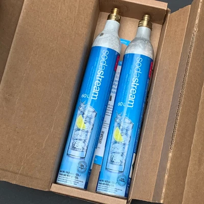 Lote de 2 botes de repuesto de cilindro de CO2 Blue Soda Stream vacíos 60L 14,5 oz Foto 1 de 4