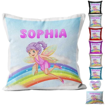 Personalised Fairy Cushion Sequin Cushion Pillow Printed Birthday Gift 25 - Image 1 of 4