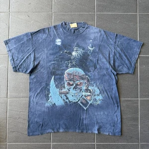 Vintage The Mountain Pirate Skull Graphic Tee Blue Tie Dye Shirt XL Rare - Picture 1 of 9
