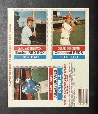 1976 Hostess L-SHAPED Panels 148/149/150 CARL YASTRZEMSKI/GERONIMO/DAVE MAY - Image 1 of 2