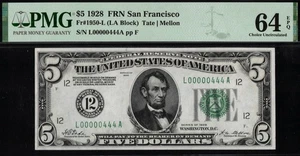 1928 $5 FRN L00000444A P.M.G #64EPQ - Picture 1 of 3