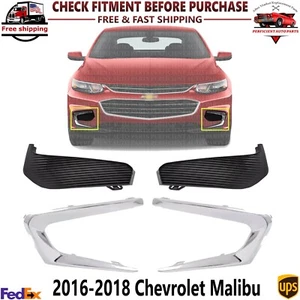 Front Bumper Fog Light Covers + Chrome Trims For 2016-2018 Chevrolet Malibu - Picture 1 of 9