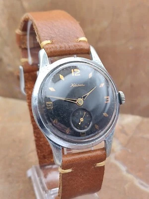 Vintage Watch Kama Soviet Mechanical 2603 USSR Men USSR Leather Black Dial  - Image 1 of 4