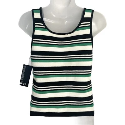 Broadway 38 Knit Striped Tank Top Sleeveless Black Green Ivory Ribbed Size S NWT - Image 1 of 4