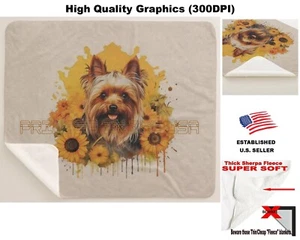 Manta de lana Yorkshire Terrier Yorkie cachorro perro girasol arte sherpa - Imagen 1 de 6