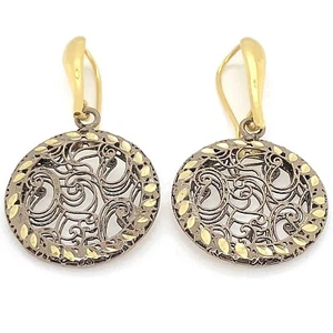 Italian 14k Two Tone Gold Round Filigree Drop Dangle Earrings 1.7" 6.3 grams - Picture 1 of 5