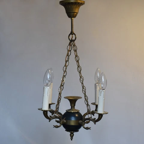 VINTAGE 4 ARMS FRENCH EMPIRE STYLE TOLE CHANDELIER CEILING LIGHT BRONZE SWAN Cover
