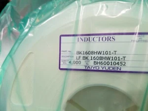 Inductores de cuentas de carrete Taiyo Yuden 0603 BK1608HW101 4000 piezas 100 ohmios @ 100 MHz - Imagen 1 de 5