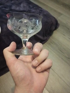 1- Antique Central Glass Works Etched Thistle 3.5" Low Champagne Coupe Glass - Picture 1 of 3