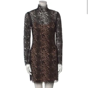 Alexander Wang Black Lace Dress Sz 8 Leather Trim Whimsigoth Cocktail Formal - Picture 1 of 13