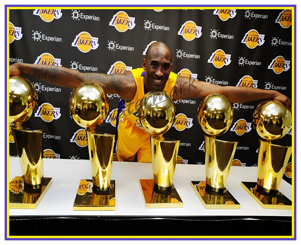 NBA Los Angeles Lakers Kobe Bryant with 5 Trophies Color 8 X 10 Photo Picture - Image 1 of 1